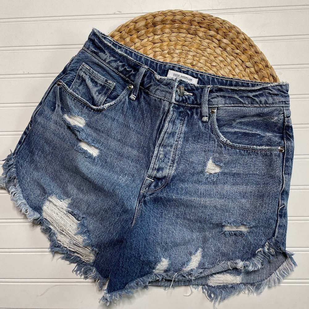 GOOD AMERICAN High Waist Cutoff Denim Shorts
